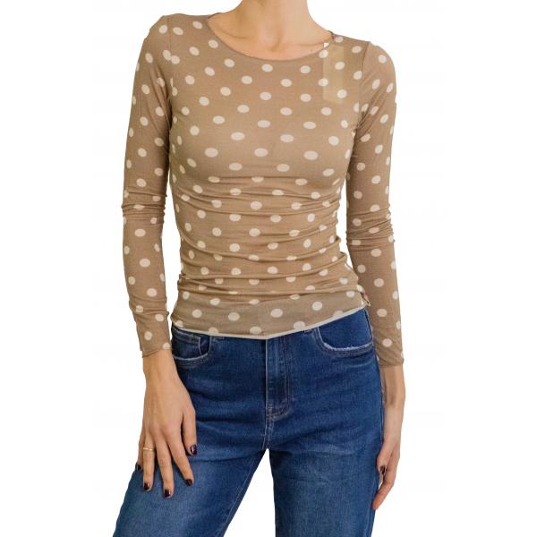 Maglia misto cashmere con pois scollo a barca 
